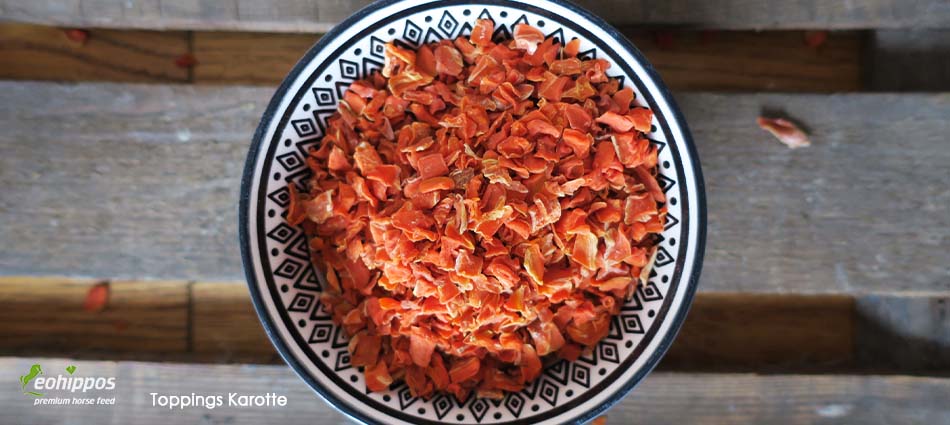 Toppings Karotte für Pferde und Hunde Leckerli Möhren getrocknet ohne Zucker Eohippos Toppings für Pferde getrocknetes Gemüse rein natürlich Leckerli