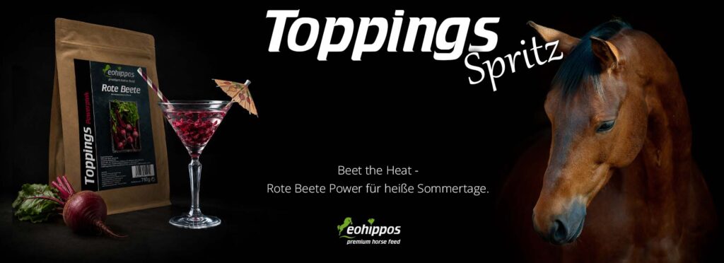 Banner Toppings Spritz Abkühlung für Pferde ohippos Toppings für Pferde getrocknetes Gemüse rein natürlich Leckerli